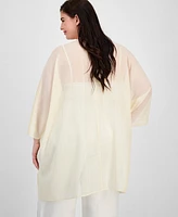 Anne Klein Plus Size Shimmer-Texture Open-Front Scarf Kimono Cardigan