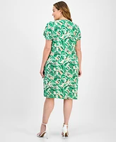 Anne Klein Plus Flutter-Sleeve Classic Faux-Wrap Dress