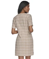 Halston Women's Patch-Pocket Short-Sleeve Tweed Shift Dress