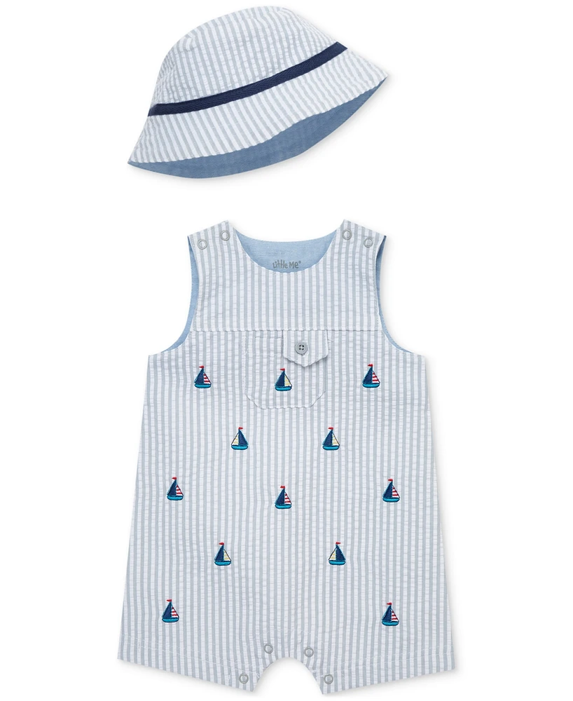 Little Me Baby Boys Cotton Sailboat Sunsuit & Hat, 2 Piece Set