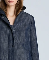 Kenneth Cole Women's Indigo Twill Cropped Boxy Moto Jacket