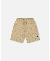 Deux par Deux Big Boys Printed French Terry Short Beige With Palm Trees