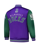 Mitchell & Ness Men's Purple Milwaukee Bucks Hardwood Classic Primetime Full-Snap Satin Jacket