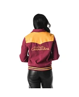 The Wild Collective Women's Burgundy Washington Commanders Suede Full-Snap Bomber Jacket