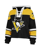 '47 Brand Women's Black Pittsburgh Penguins Cropped Superior Lacer Pullover Hoodie