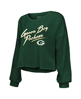 Majestic Women's Jordan Love Green Bay Packers Name Number Off-Shoulder Script Cropped Long Sleeve V-Neck T-Shirt