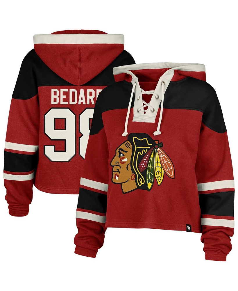 '47 Brand Women's Connor Bedard Red Chicago Blackhawks Superior Lacer Cropped Pullover Hoodie