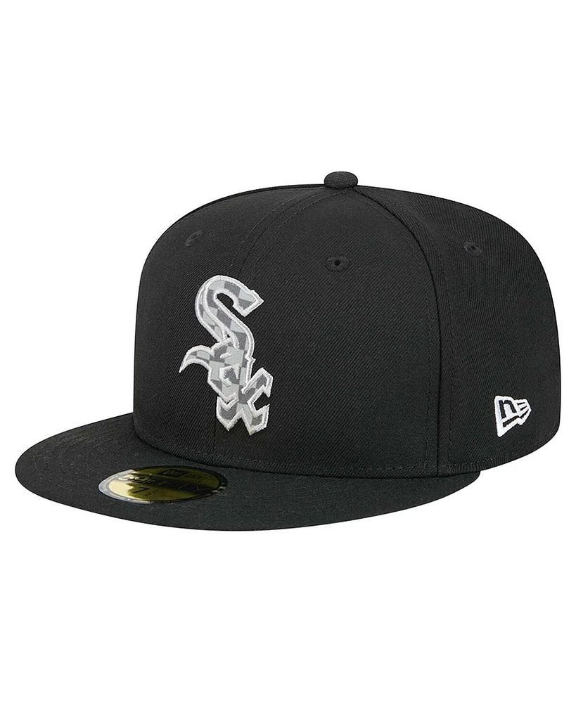 New Era Men's Black Chicago White Sox Checkered Undervisor 59FIFTY Fitted Hat