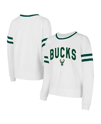 Concepts Sport Women's White Milwaukee Bucks Borough Pullover Sweatshirt