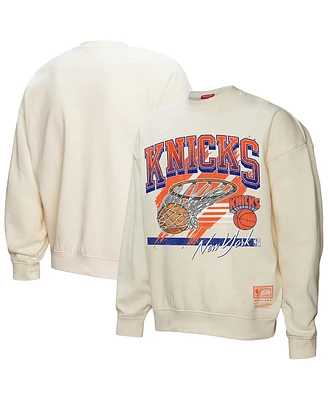 Mitchell & Ness Women's Cream New York Knicks Brush Bucket Pullover Sweatshirt