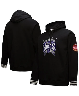 Mitchell & Ness Men's Black Sacramento Kings Chainstitch Applique Vintage Heavyweight Pullover Hoodie