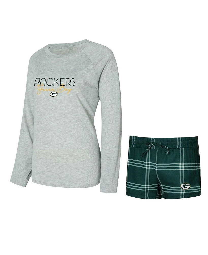 Concepts Sport Women's Green Bay Packers Petition Raglan Long Sleeve T-Shirt Shorts Set