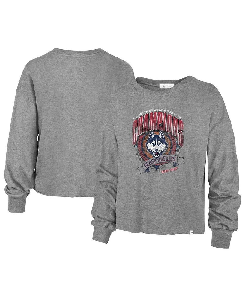 '47 Brand Women's Gray UConn Huskies 2024 Ncaa Men's Basketball National Champions Retro Midi Crop Long Sleeve T-Shirt