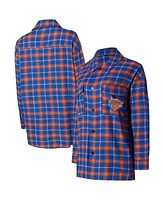 College Concepts Women's Blue/Orange New York Knicks Boyfriend Button-Up Nightshirt