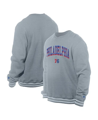 New Era Men's Gray Philadelphia 76ers Chenille Cross Over Pullover Sweatshirt