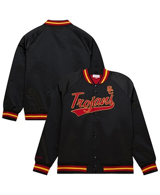 Mitchell & Ness Men's Black Usc Trojans Lightweight Satin Raglan Full-Snap Jacket