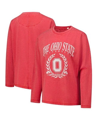 Pressbox Women's Scarlet Ohio State Buckeyes Chandler Olive Leaf Arch Long Sleeve T-Shirt