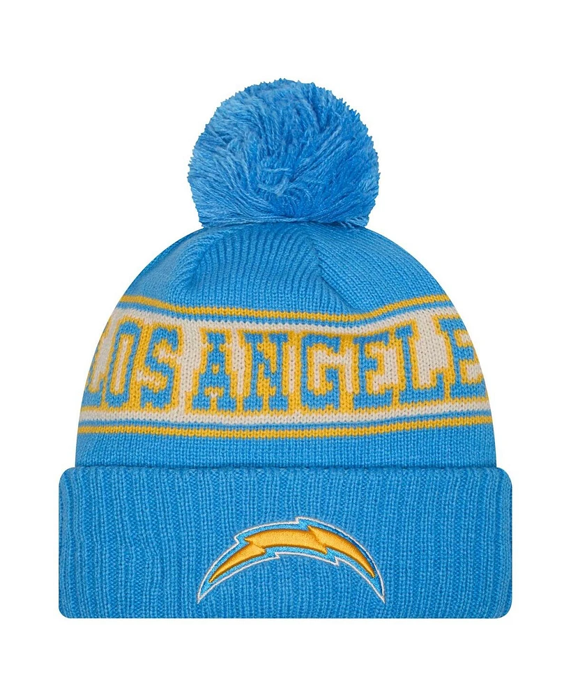 New Era Big Boys and Girls Powder Blue Los Angeles Chargers Retro Cuffed Knit Hat with Pom