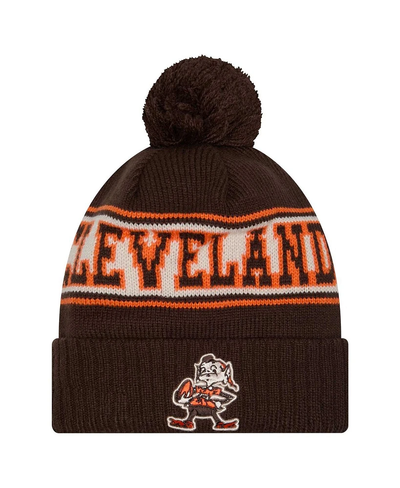 New Era Men's Brown Cleveland Browns Retro Cuffed Knit Hat with Pom