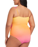 Bleu by Rod Beattie Plus Beat The Heat Shirred Over-The-Shoulder Underwire Swimsuit