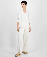 Anne Klein Petite Sheer Striped Open-Front Cardigan Sweater