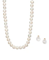 2-Pc. Set Cultured Freshwater Pearl (7- 7-1/2mm) & Cubic Zirconia Collar Necklace & Complementing Stud Earrings