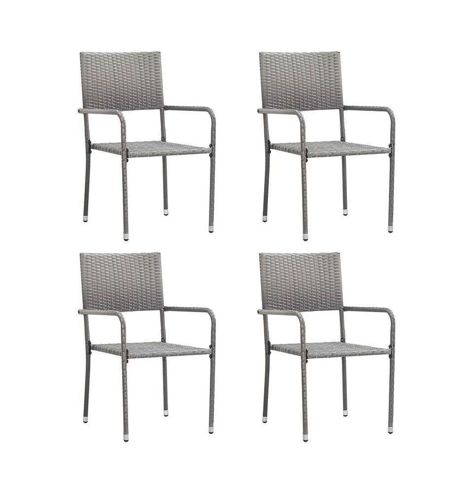 Patio Dining Chairs 4 pcs Stackable Gray Poly Rattan