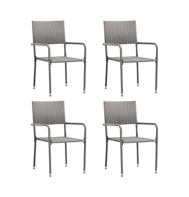Patio Dining Chairs 4 pcs Stackable Gray Poly Rattan