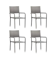 Patio Dining Chairs 4 pcs Stackable Gray Poly Rattan