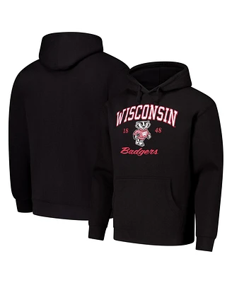 League Collegiate Wear Men's Black Wisconsin Badgers Arch Script Essential Fleece 2.0 Pullover Hoodie