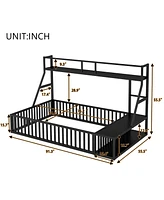 Metal Floor Bed with Desk and Storage Shelves