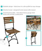 European Chestnut Folding Small Bistro Dining Side Chair - Indoor or Outdoor Use on Patio, Deck, Balcony, or Camping - Set of 4
