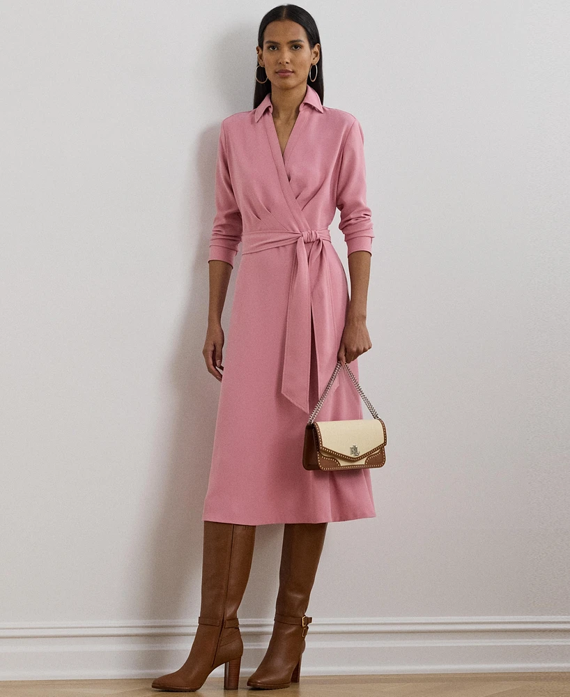 Lauren Ralph Women's Self-Belt Long-Sleeve Surplice Georgette Midi Dress