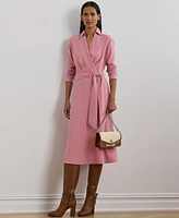 Lauren Ralph Women's Self-Belt Long-Sleeve Surplice Georgette Midi Dress
