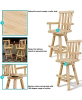 Rustic Bar Stool, Log Cabin Style Unfinished Wood Construction, 4-Foot, Set of 2