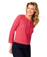 Melissa Paige Women's Pointelle-Knit Crewneck Cardigan, Regular & Petite