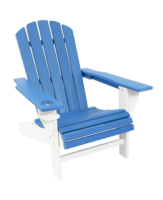 All-Weather Blue/Black Outdoor Adirondack Chair with Drink Holder - Heavy Duty Hdpe Weatherproof Patio