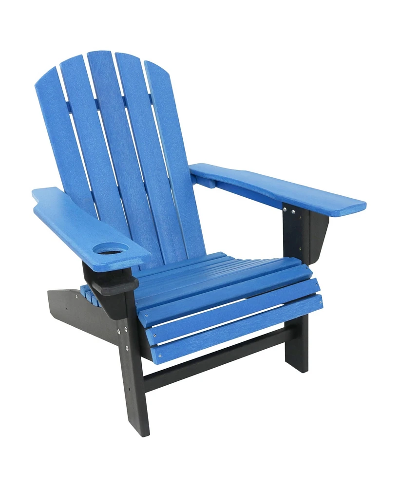 All-Weather Blue/Black Outdoor Adirondack Chair with Drink Holder - Heavy Duty Hdpe Weatherproof Patio