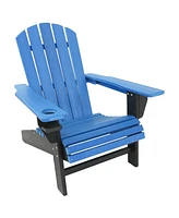 All-Weather Blue/Black Outdoor Adirondack Chair with Drink Holder - Heavy Duty Hdpe Weatherproof Patio