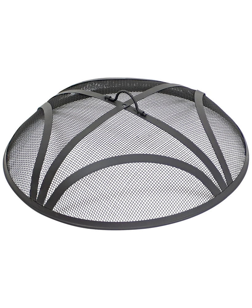 Black Reinforced Steel Mesh Fire Pit Spark Screen with Ring Handle