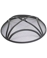 Black Reinforced Steel Mesh Fire Pit Spark Screen with Ring Handle