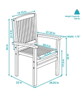 Stackable Wooden Outdoor Patio Dining Armchair with Slat Back - Light Brown Finish