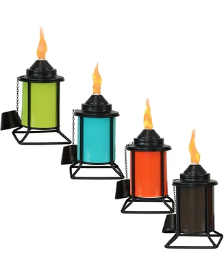 Metal Tabletop Torches, Outdoor Patio and Lawn Torch, Multi-Color, Set of 4