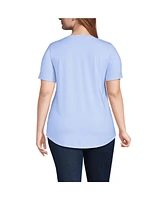 Lands' End Women's Plus Short Sleeve Power Performance Scoop Neck Curved Hem Tunic Tee