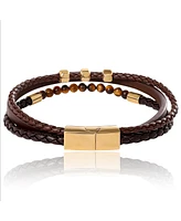 Lucky Brand Stainless Steel (316L) Triple Row Brown Cord Bracelet - 8.25"