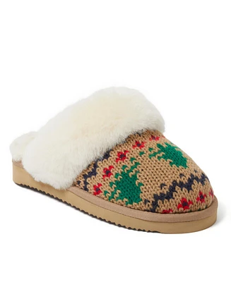 Fireside by Dearfoams Women's Sydney Holiday Fair Isle Genuine Shearling Scuff Slipper