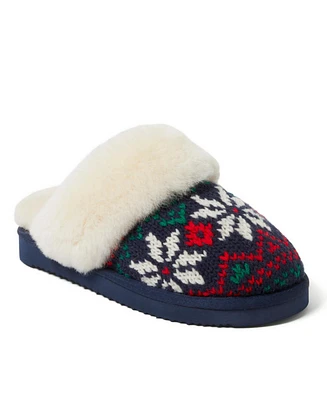 Fireside by Dearfoams Women's Sydney Holiday Fair Isle Genuine Shearling Scuff Slipper