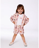 Deux par Toddler Girls Printed French Terry Short Pink And Coral Houses - Toddler|Child