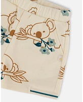 Deux par Baby Girls Printed French Terry Short Off-White And Koala