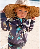 Deux par Baby Boys Printed French Terry Hooded Full Zip Cardigan Sweatshirt Monkey On Navy Moped